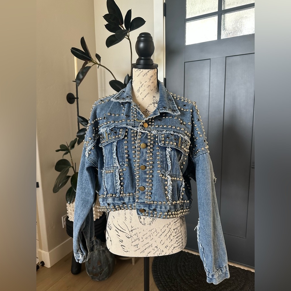Studded jeweled denim jacket